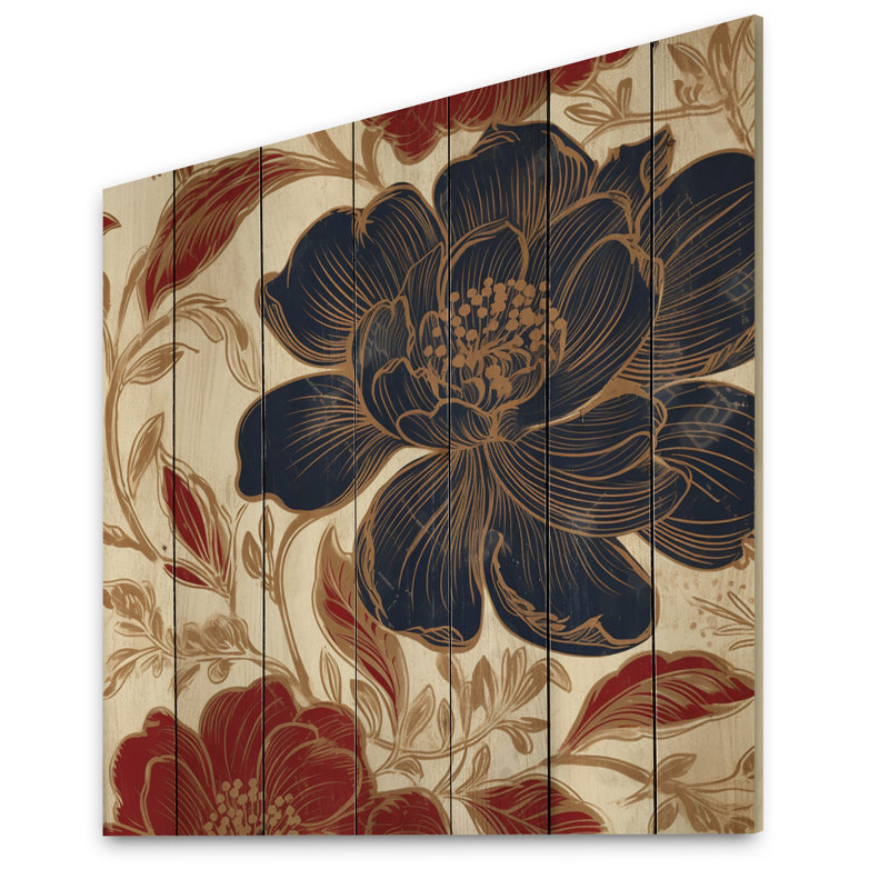 Brada - Œillet rouge et bleu sur fleur, impression sur bois, H 30 po x l 30 po x P 0,78 po