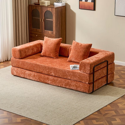 Canapé de plancher, canapé à compression, canapé-lit de plancher convertible avec accoudoirs de soutien dorsal, canapé-lit de salon confortable, tissu en chenille, pour la chambre à coucher du salon