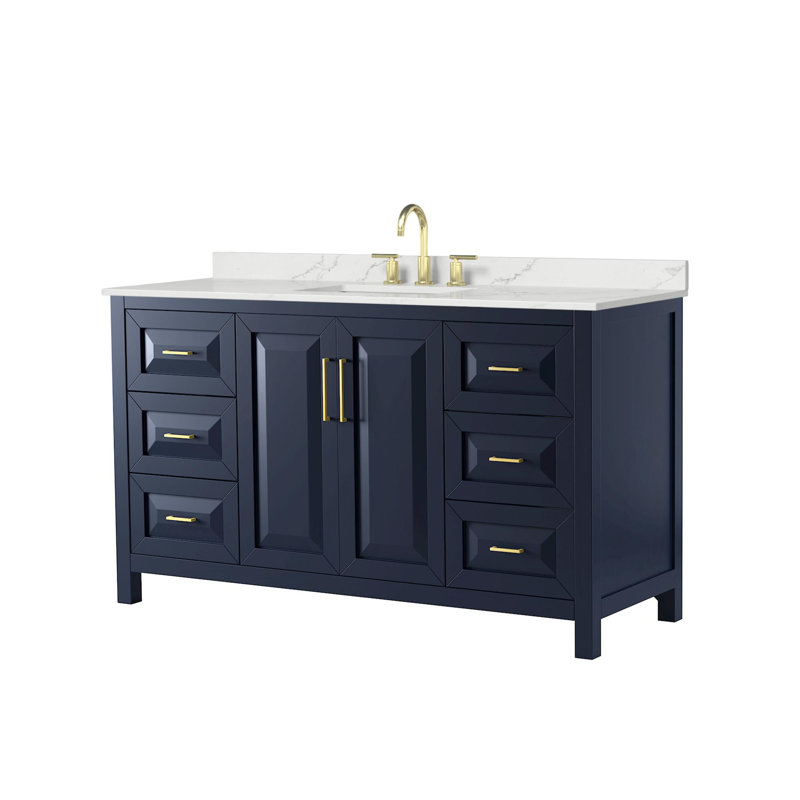 Daria 60 in. Vanity, Giotto Quartz, Blue, Brushed Gold
