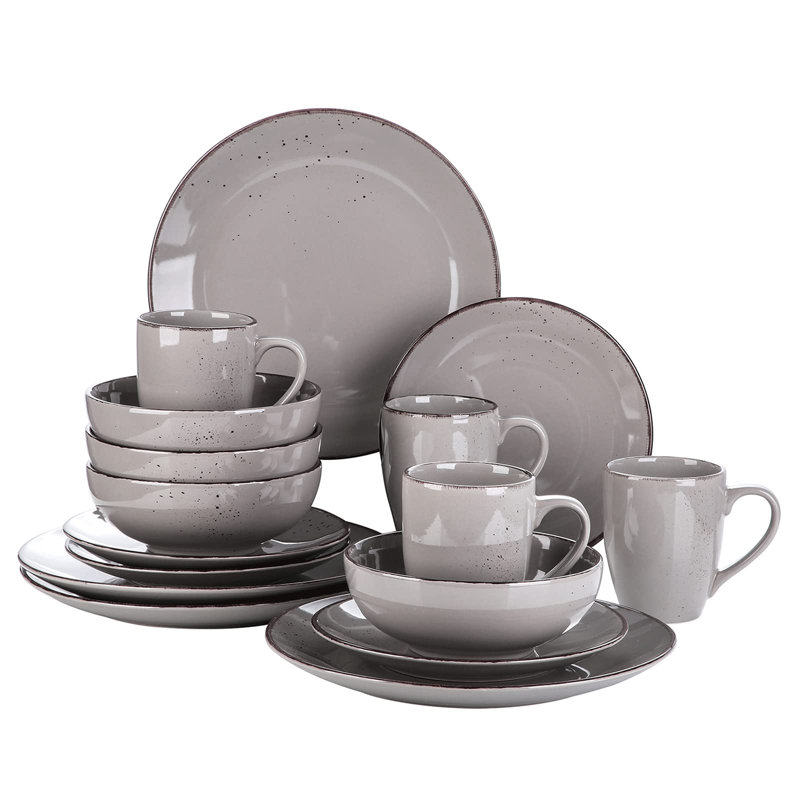 Aayah Piece Ceramic Dinnerware Set - Service for 4, Grey/Brown/Blue