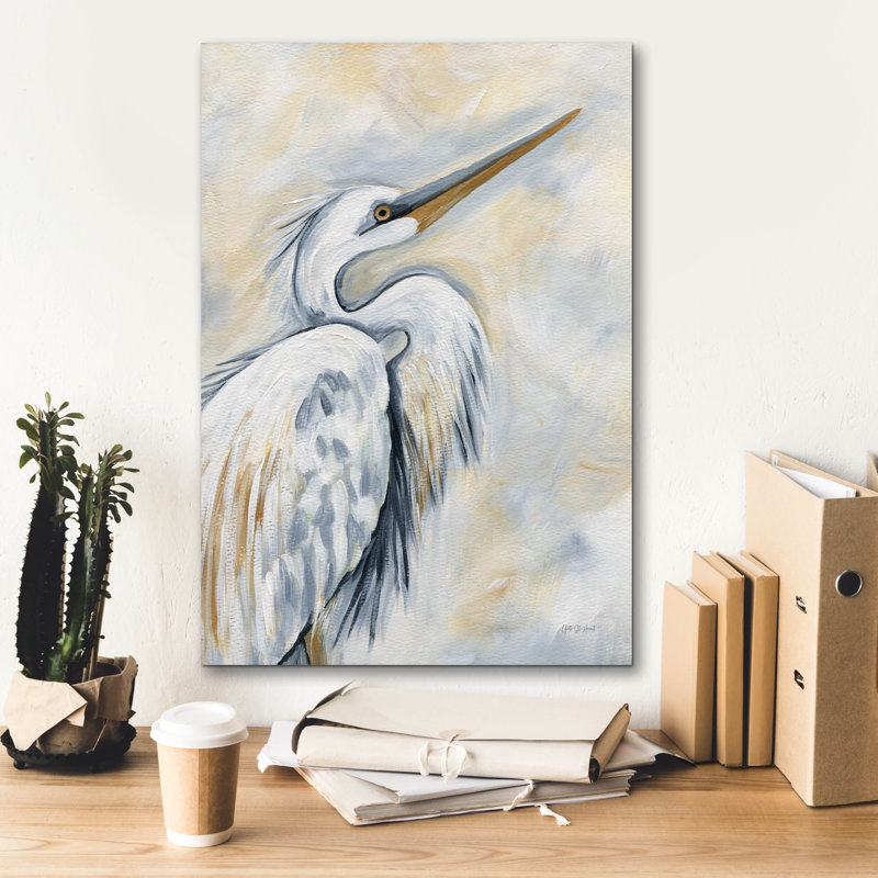 «White Egret» par Yvette St. Amant, art mural sur toile, 18 po x 26 po, H 26 po x l 18 po x P 0,75 po