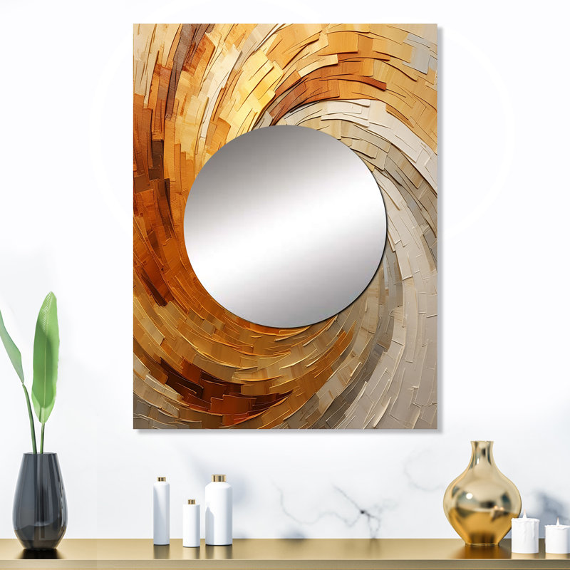Décoration murale en or spirale beige et spirale I - Miroir abstrait à spirales MTMIR106136, 32 po x 24 po