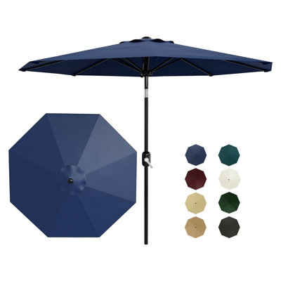 Parasol de terrasse réglable de 2,15 m avec structure en acier à 6 baleines résistante au vent, protection UV réglable, parasol à mât central pour jardin, terrasse et piscine