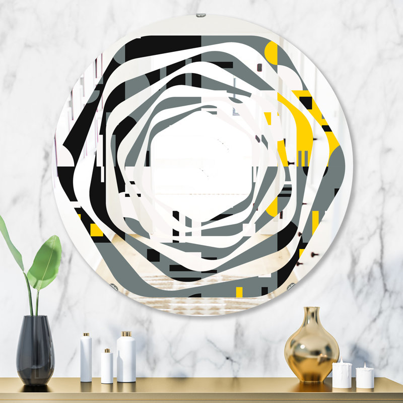 Miroir mural à motif moderne sans cadre, H 23,6 po x l 23,6 po, Papillons de l'espace dessinés à la main