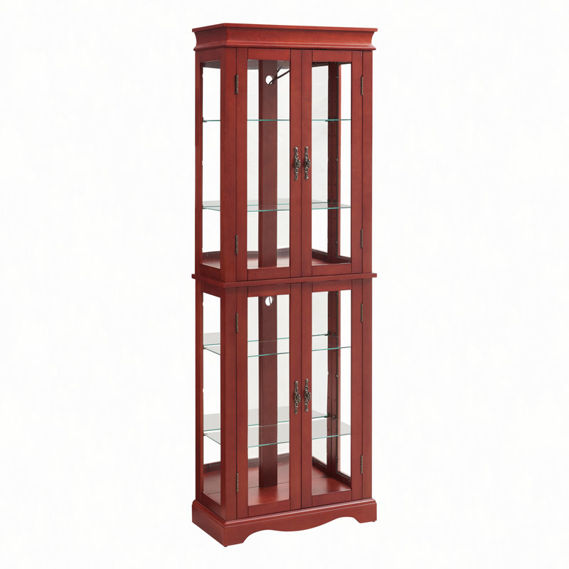 Vitrine lumineuse en verre avec cadre en bois, Rouge