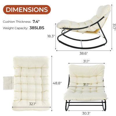 Outdoor Papasan Rocking Chair, Lounge Chair with Cushion & Sturdy Metal Frame, Patio Rocker Chair for Balcony Backyard Porch Bedroom, Beige, 1pcs
