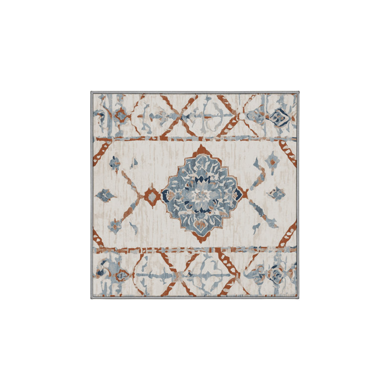 Machine Washable Gray Area Rug, Square 3'