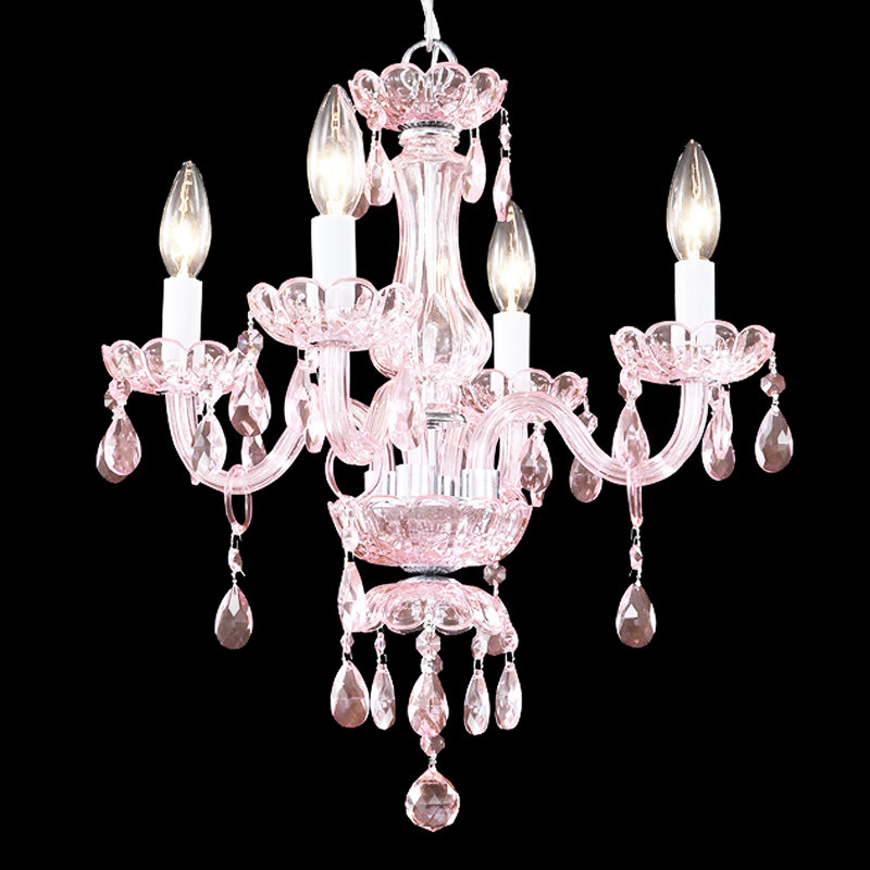 Mini Crystal Chandelier 4 - Light Chandelier, Chinese (K9), Rosa