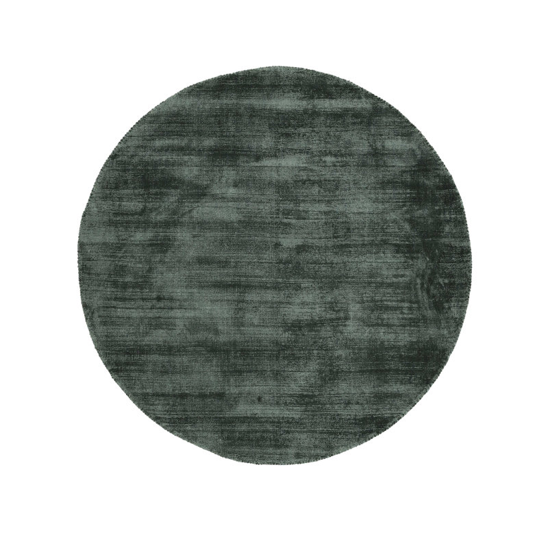 Ava Handmade Viscose Silky Solid Soft Dark Green Rug, Round 80cm