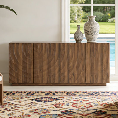 Modern 4-door Sideboard With Sculptural Wave Pattern And Storage Shelves