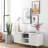 60 - 69 Inches Tv Stand With Wave Shaped Doors, Open Display Shelf For , Adjustable Interior Shelf, White And Gold Legged Cabinet Living Space Stylish Suitable Inches, Pattern Middle Essentials,