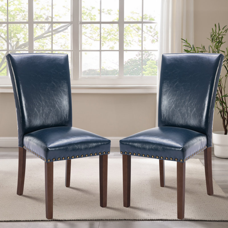 6" Thickened Modern Soft Linen Fabric Upholstered Dining Chair  with Solid Wood Legs, Nailhead Trim, Ergonomic High Back, 2