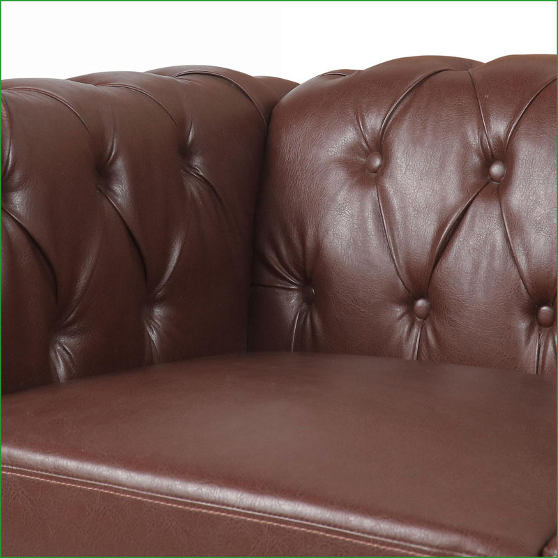 Sofas Couches, 83.66 Inch Traditional Square Arm 3 Seater Sofa with Removable Cushions | Dark Brown | PU