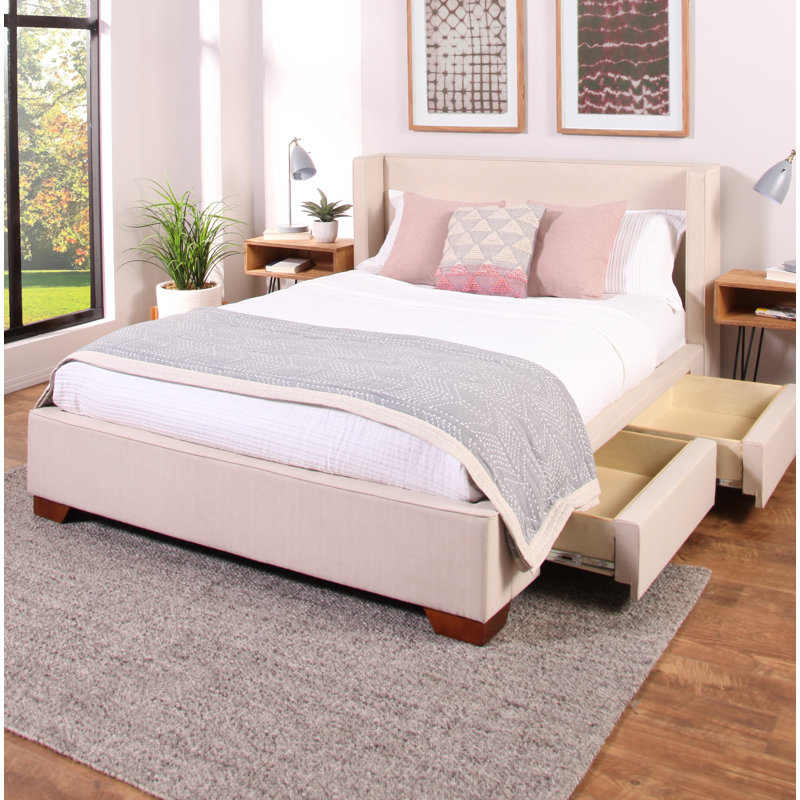 Lit plateforme tapissier avec rangement Wayde, Grand, Brun