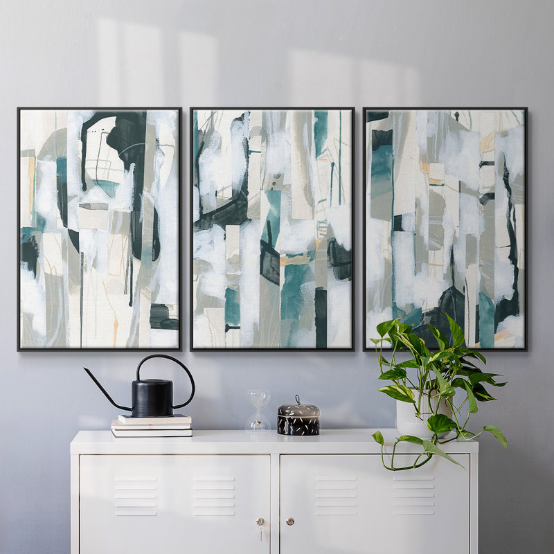 Ensemble de 3 pièces encadrées sur toile Sea Cavern Strata I, Noir, H 27 po x l 54 po