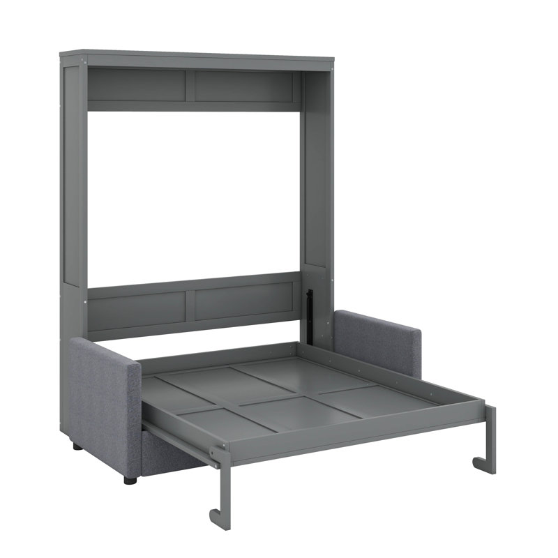 Lit escamotable double pleine grandeur avec coussin, gris