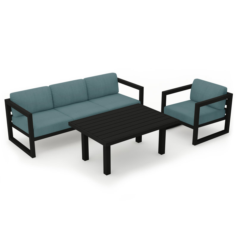 Avion Outdoor 3 - Piece Conversation Set, Canvas Charcoal Sunbrella® Canvas, Black