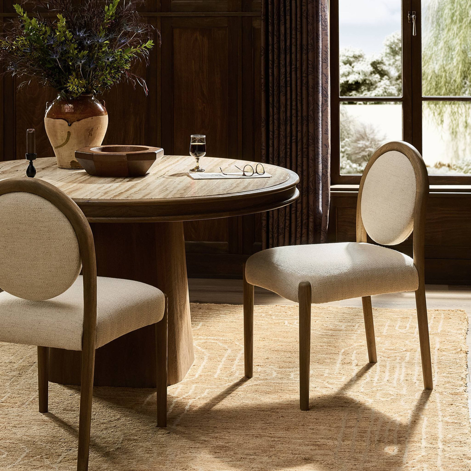 Genuine Leather Oak Side Chair, Thames Cream
