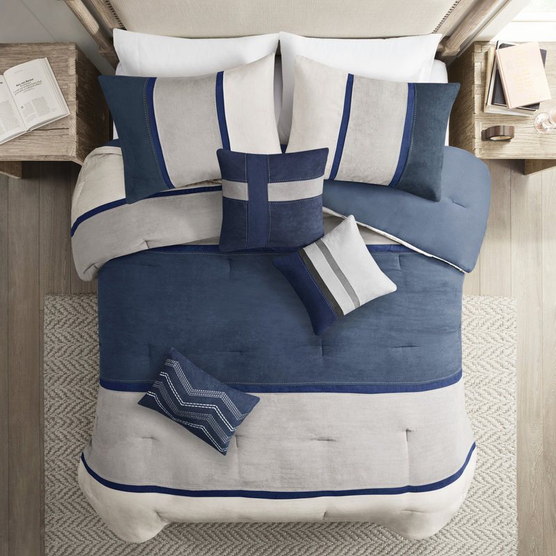 Édredon très grand bleu 7 pièces en faux suède, taille élégante, literie, Bleu