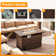 Caradog Wicker 6 - Person Patio Conversation Sets with Cushions Coffee Table and Fire Pit