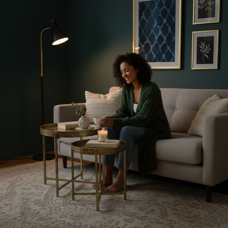 Set of 2 Modern Side Tables with Rounded Edges, Contemporary Accent Tables for Living Room, Bedroom, or Small Spaces