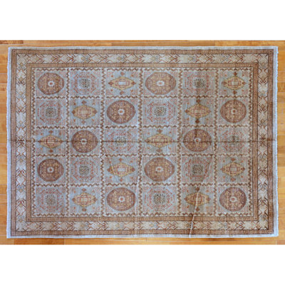 Tapis brun / brun clair en laine noué à la main de conception unique 7 pi 3 po x 10 pi 3 po