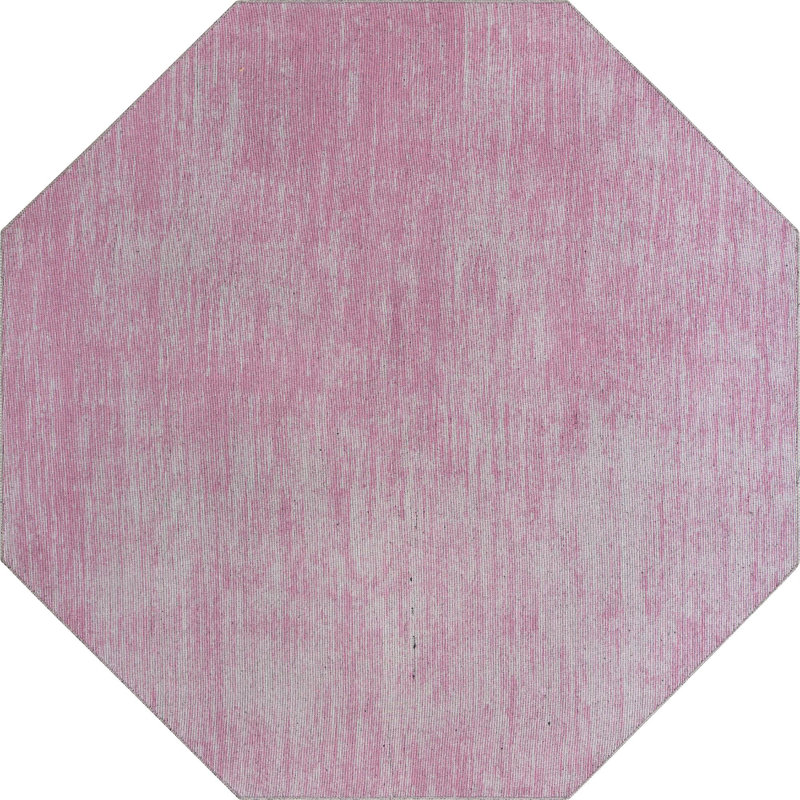Tapis rose en chenille tissé à la machine Ikhasa, Octogone 7 pi 7 po