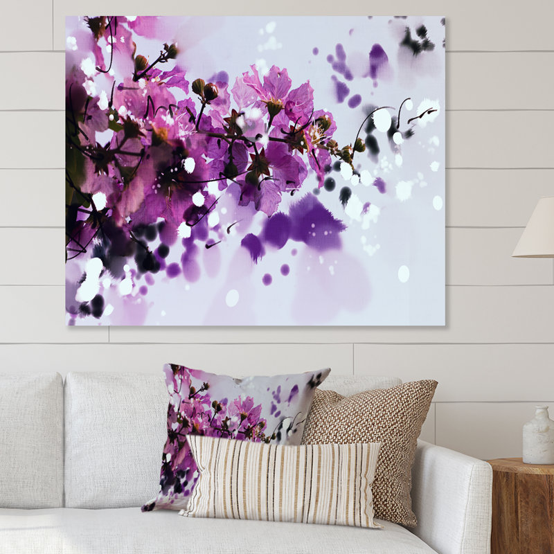 Fleurs mauves III - art mural traditionnel sur toile, H 8 po x l 12 po x P 1 po, Toile tendue
