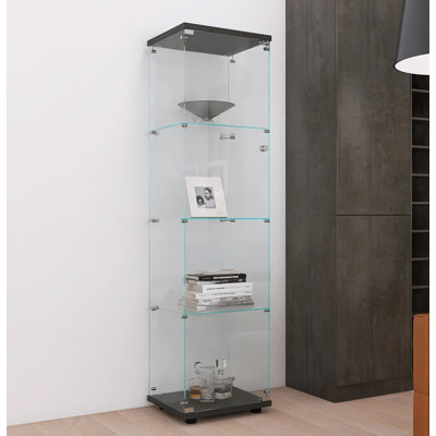 Glass Display Cabinet 4 Shelves With Door, Floor Standing Curio Bookshelf For Living Room Bedroom Office, 64.56 X 16.73X 14.37, White -  Kozart, ALQ-CH0426