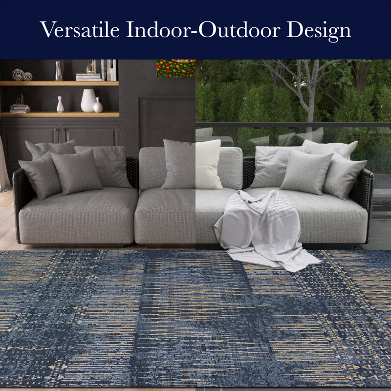 Hause Abstract Indigo Blue Indoor Outdoor Runner Rug, Runner 2'3" x 7'10"