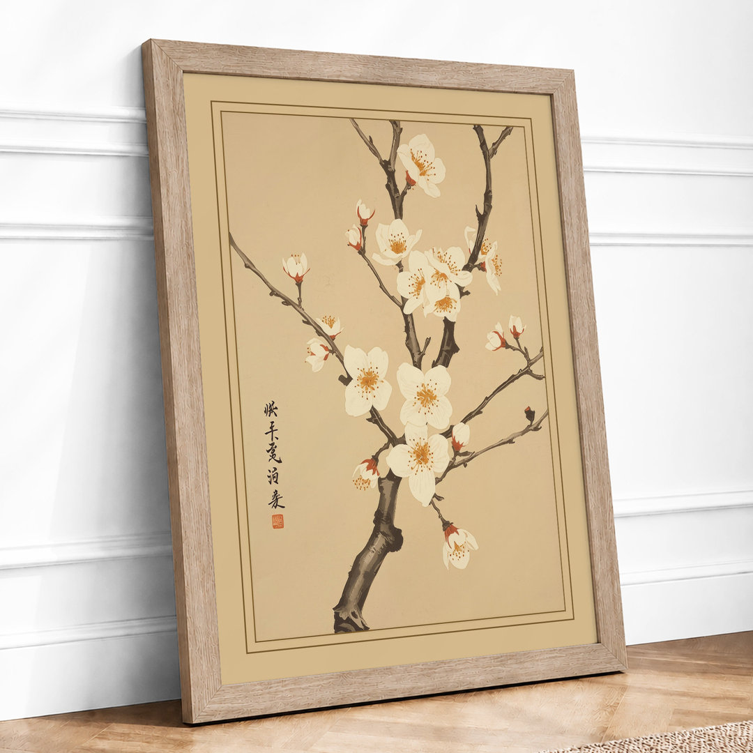 Plum Blossom Branch Japandi - Framed Print