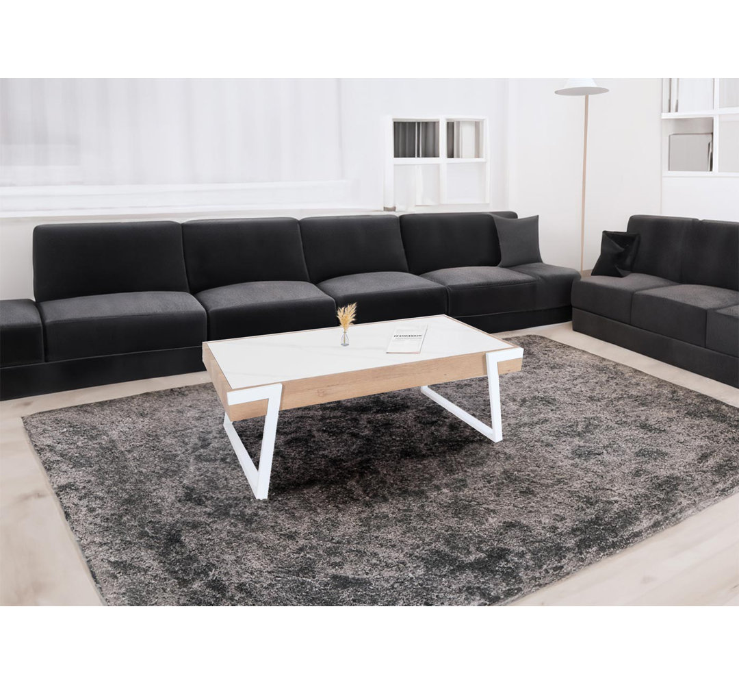 Couchtisch MCW-L89, Sofatisch, Sinterstein Eisen MDF 43x120x64cm grau Marmor Holz grau-braun