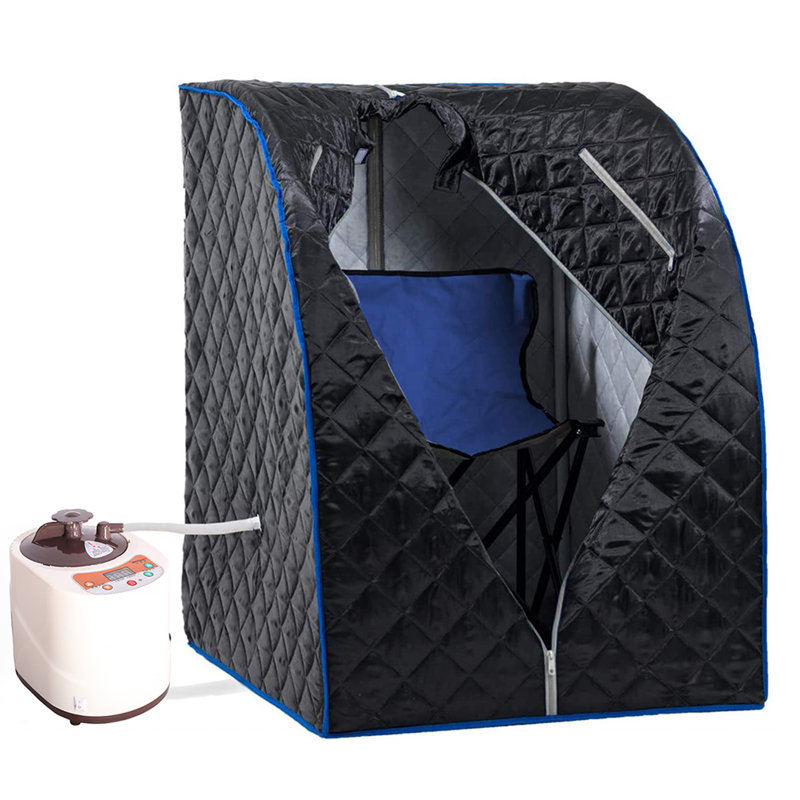 SereneLife Black and Blue Portable Steam Sauna with Folding Chair