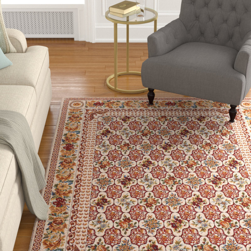 Tapis crème/cramoisi en laine Addie, Rectangle 5 pi 6 po x 8 pi