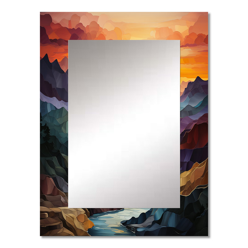 Orange orange sarcelle, paysage audacieux, miroir mural traditionnel, impression sur métal, 32 po x 24 po
