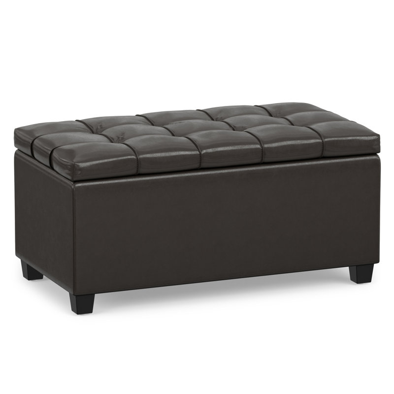 Banc/repose-pieds avec rangement rectangulaire de style transitionnel de 84 cm de large revêtu de cuir végan capitonné