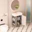 Meuble-lavabo à tablettes ouvertes de 21,6 po avec lavabo et porte en céramique, armoire de rangement à tablettes ouvertes sur le côté gauche-936039971