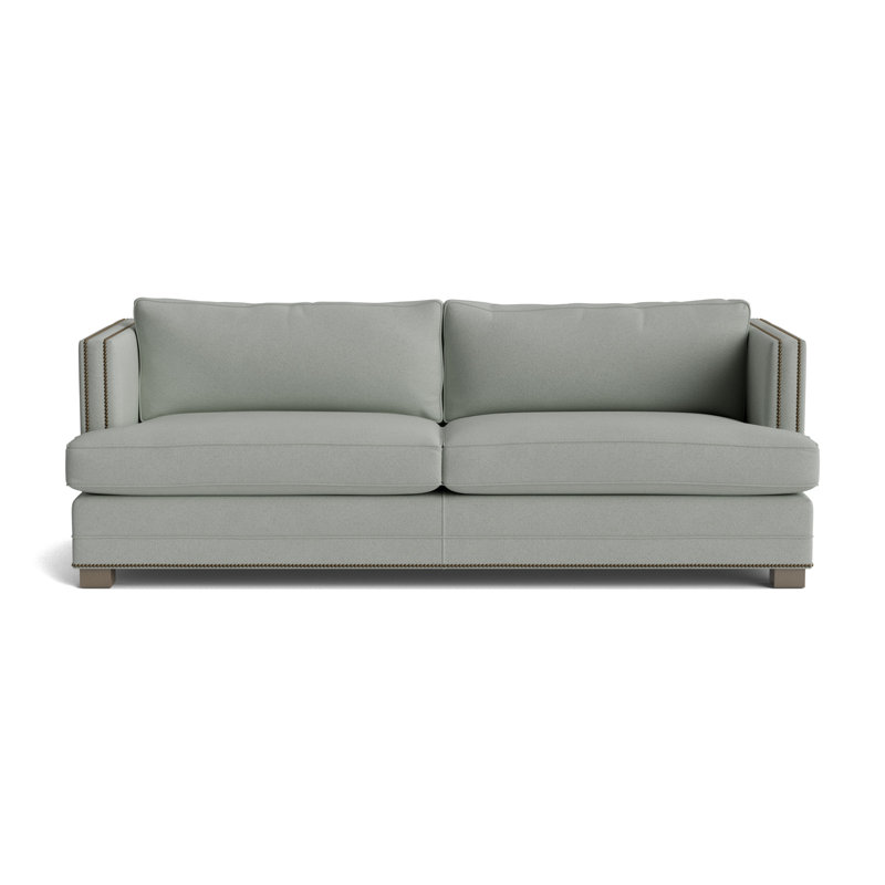 Keaton With Nails 84 Sofa, Antique Brass, Performance Boucle - Mineral Green, Driftwood