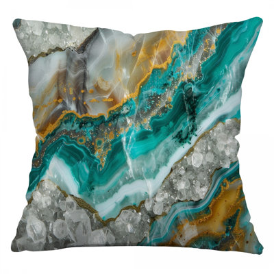 Teal Accents Marble Microsuede Reversible Throw Pillow