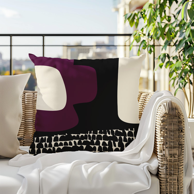 Coussin carré intérieur / extérieur pia, H 15 po x l 15 po, Purple/Black/Off-White