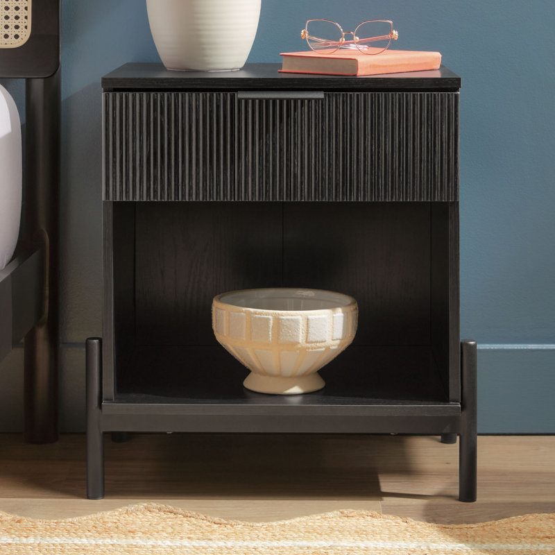Luka 1-Drawer Nightstand with Open Cubby, Black