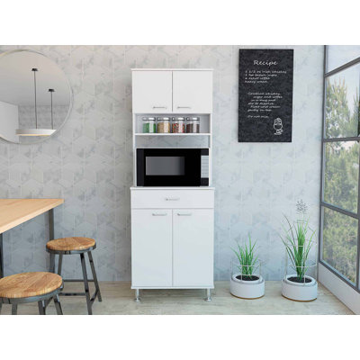 Garde-manger Della 60 avec comptoir, rangement fermé et ouvert