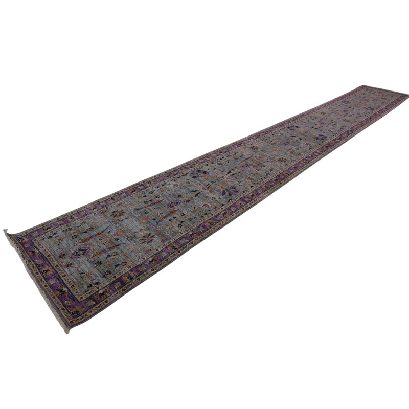 Hand Knotted Wool Area Rug in Gray And Purple