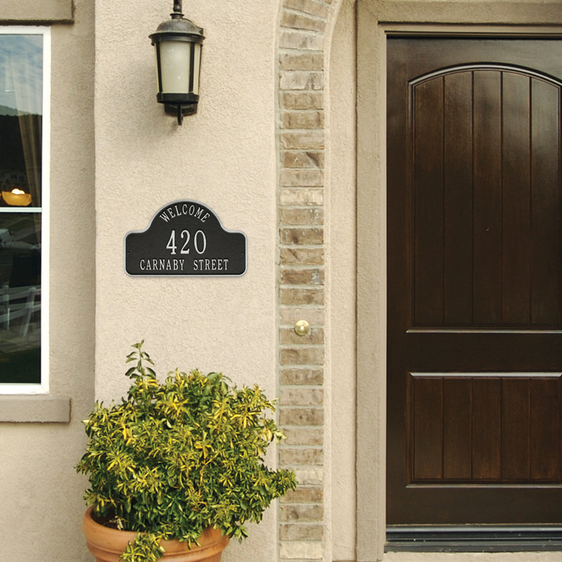 Plaque d'adresse murale Lexy Welcome 2 Line, Noir / argent, Oui