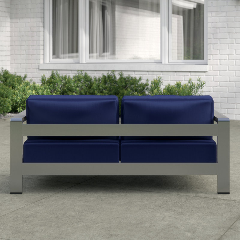 Silver Navy Aluminum Outdoor Patio Loveseat with Cushions