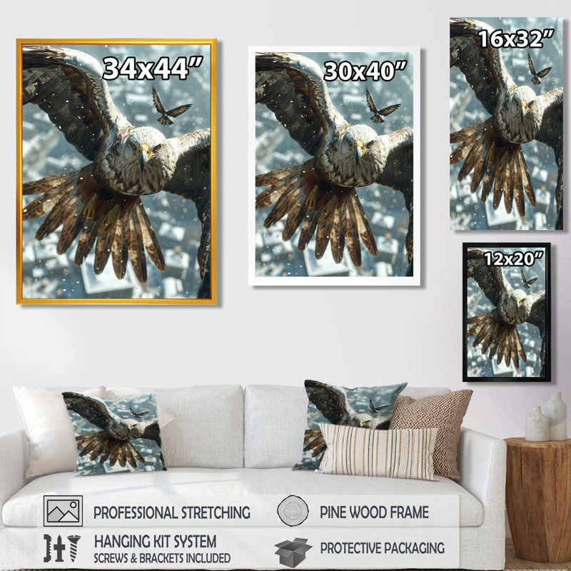 Aigle majestueux parcourant le ciel d'hiver - aigle, art mural, salon, Toile tendue, H 44 po x l 34 po