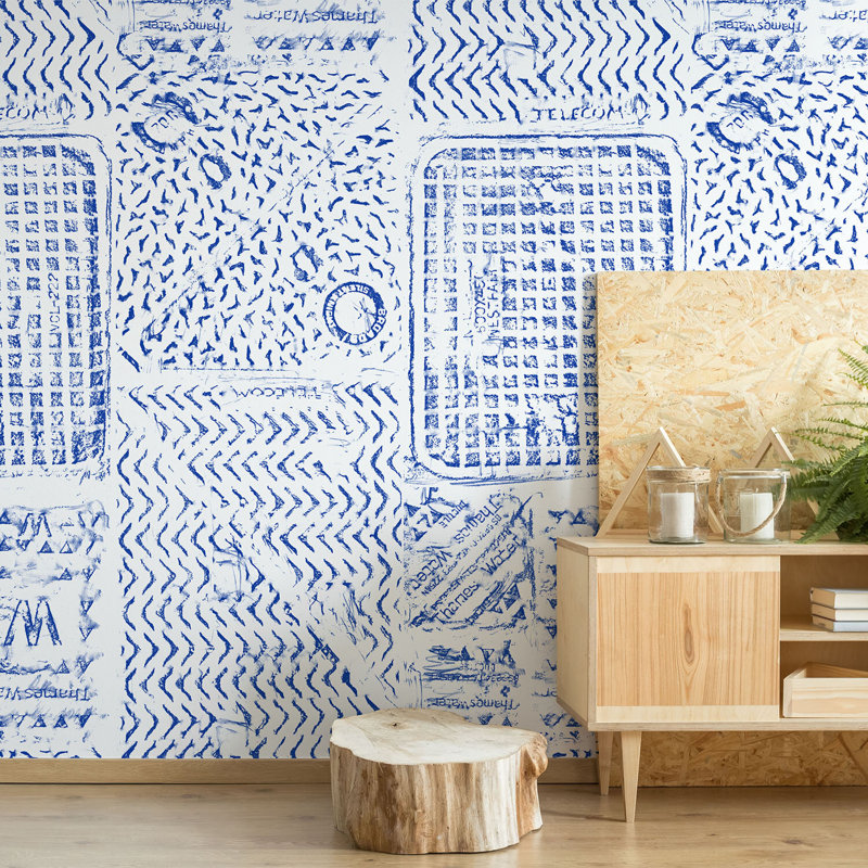 Thames, China Blue on White, Non-Woven