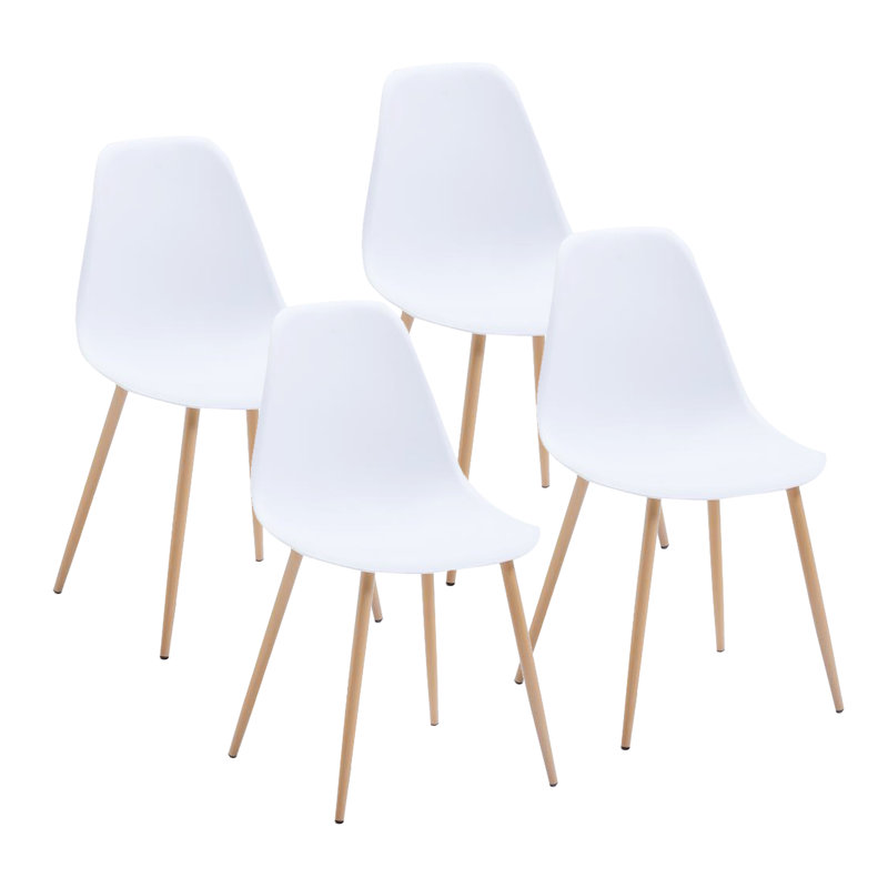 Plastic Dining Chairs with Iron Legs, White