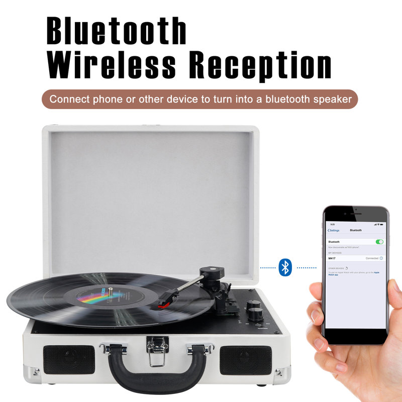 Portable 3 - Speed Turntable Decorative Record Player, White