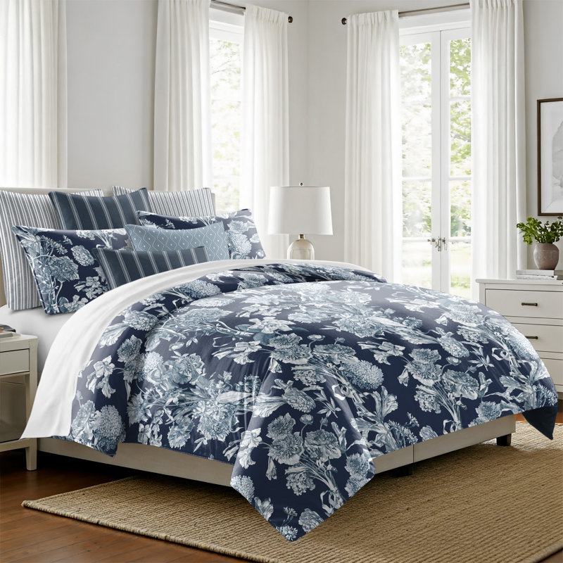 Ensemble d'édredon en coton indigo Alexandria, Édredon très grand californien et 7 pièces supp